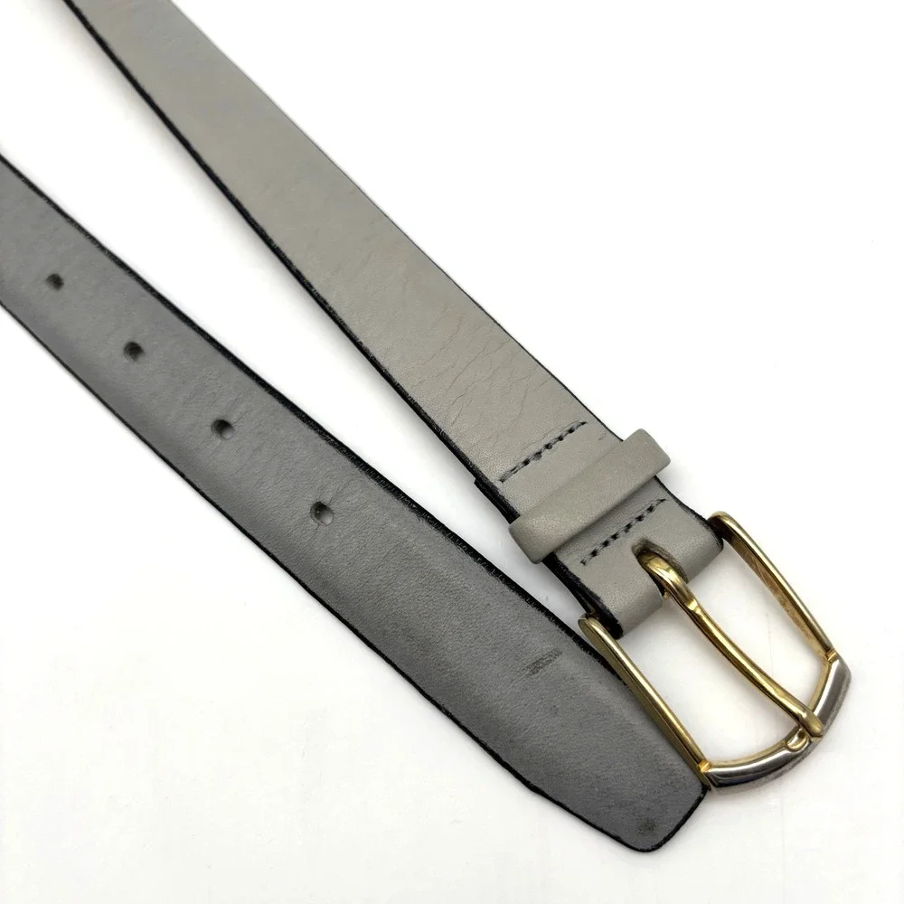 Vintage 80s 2379 Stone Gray Cortina Cowhide Leather Unisex Dress Belt 35-39